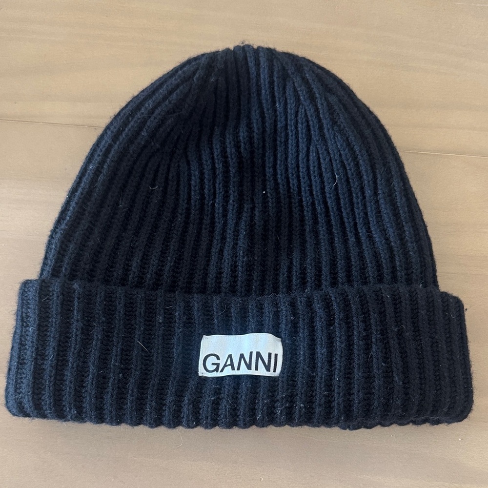 Ganni Classic Black Knit Beanie